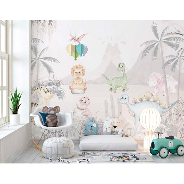 Mural Infantil Dinos Engraçados ANIM581 Mural Infantil Dinos Engraçados ANIM581
