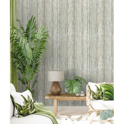 Papel de parede Madeira Vintage Verde 2