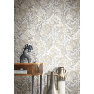 Papel pintado plantas con hojas grandes beige,  alta calidad Cvlto de Parato