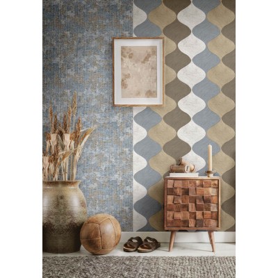 Papel pintado con ondas de color azul, marrón y blanco, Cvlto de Parato 21113 2