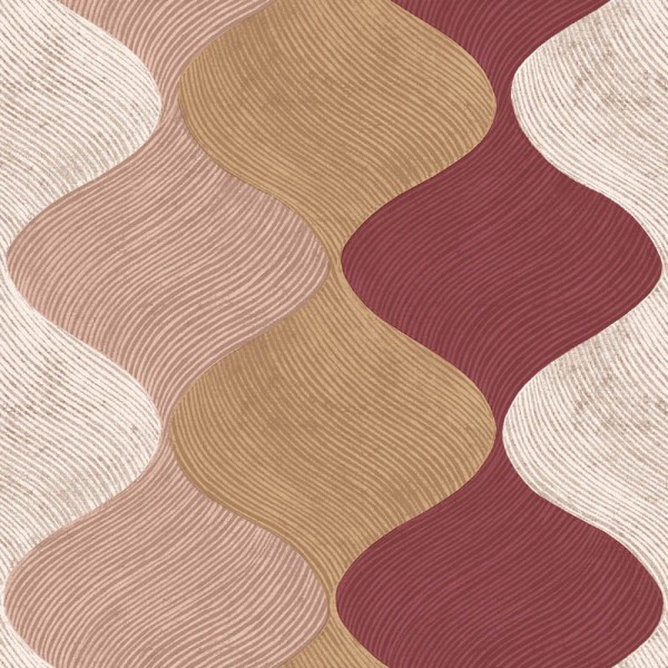 Papel pintado con ondas de color burdeos, marrón y rosa claro Cvlto de Parato 21114