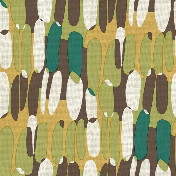 Papel pintado abstracto con círculos irregulares de color mostaza, verde, marrón y blanco, Cvlto de Parato 21135