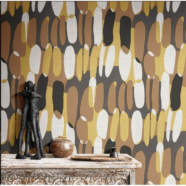 Papel de parede abstrato com círculos irregulares cor cinza, bege e brancos, Cvlto de Parato 21136 Papel de parede abstrato com círculos irregulares cor cinza, bege e brancos, Cvlto de Parato 21136