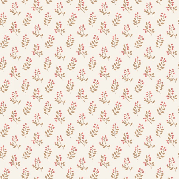Papel de parede de pequenas folhas marrons e vermelhas com fundo creme