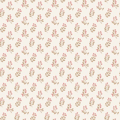 Paper pintat fulles petites de color marró i vermell amb fons crema