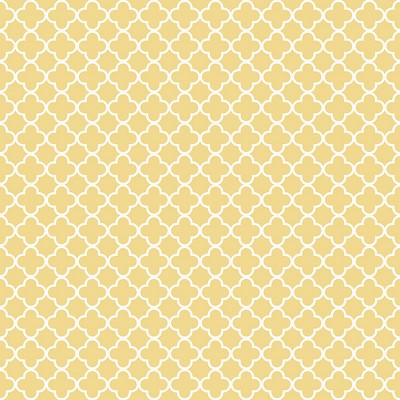 Papel pintado geométrico con arabescos de color amarillo y blanco