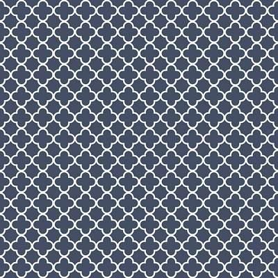 Papel de parede geométrico arabesco cor azul escuro e branco