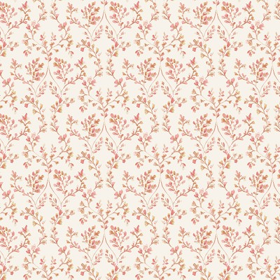 Paper pintat branques amb flors de color marró i rosa amb fons crema