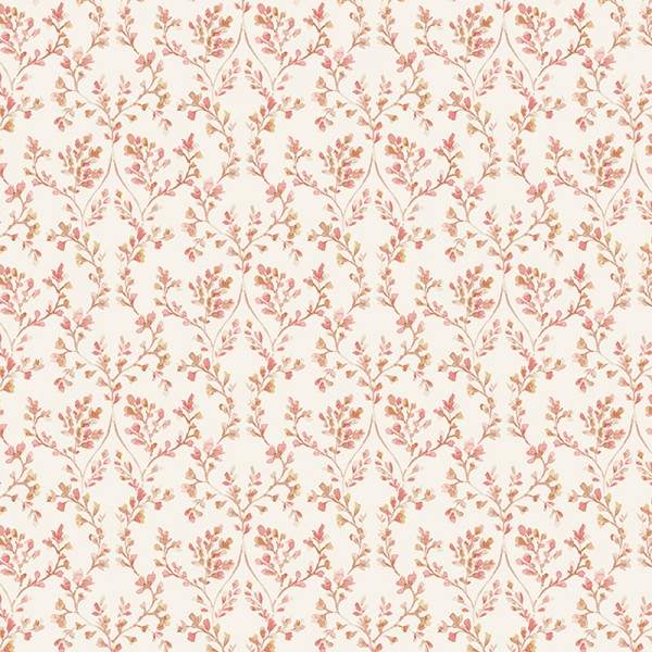 Papel de parede galhos florais cor marrom e vermelho com fundo creme