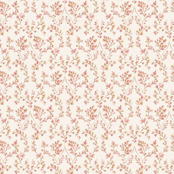 Paper pintat branques amb flors de color marró i rosa amb fons crema
