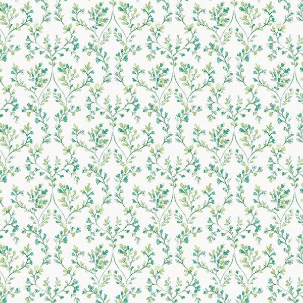 Papel de parede galhos florais cor verde com fundo branco