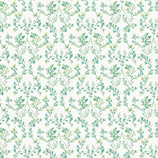 Papel de parede galhos florais cor verde com fundo branco