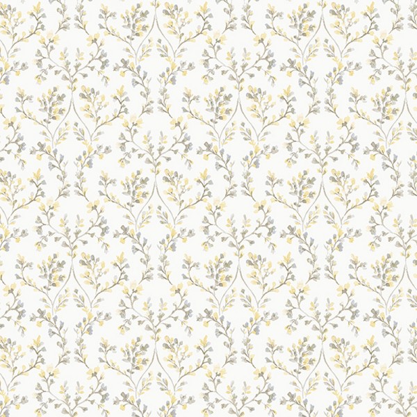 Papel de parede galhos florais cor amarelo com fundo branco