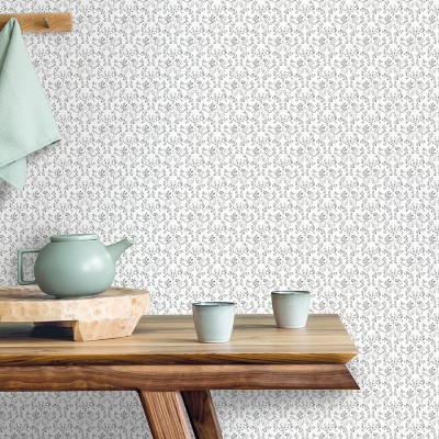 Papel de parede galhos florais cor cinza com fundo branco