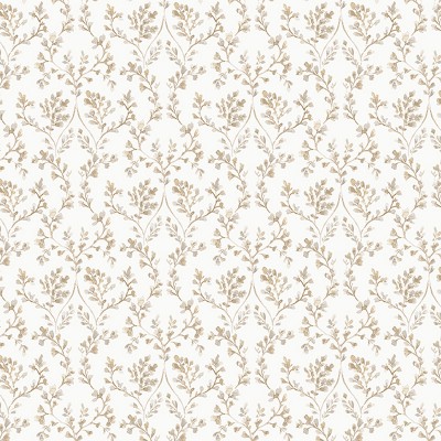 Papel pintado ramas con flores de color caqui con fondo blanco