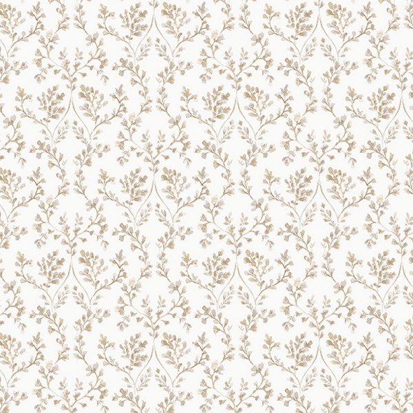 Papel de parede galhos florais cor cáqui com fundo branco
