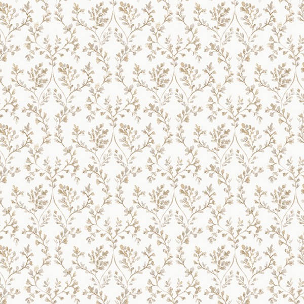 Paper pintat branques amb flors de color caqui amb fons blanc