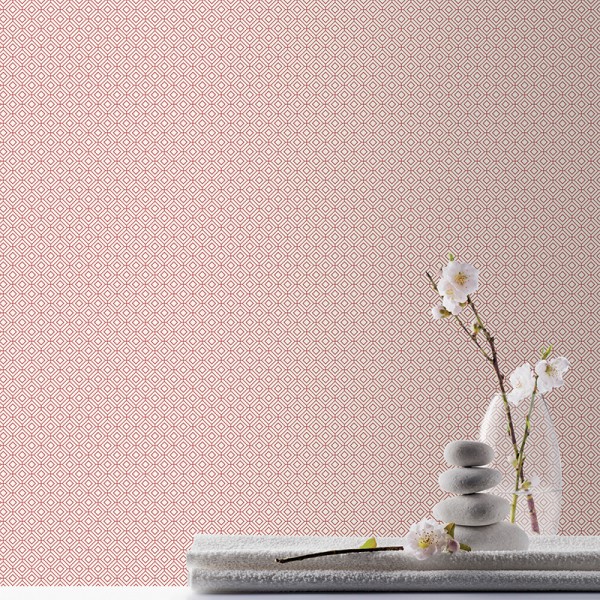 Papel pintado geométrico hexágonos de color rojo y blanco