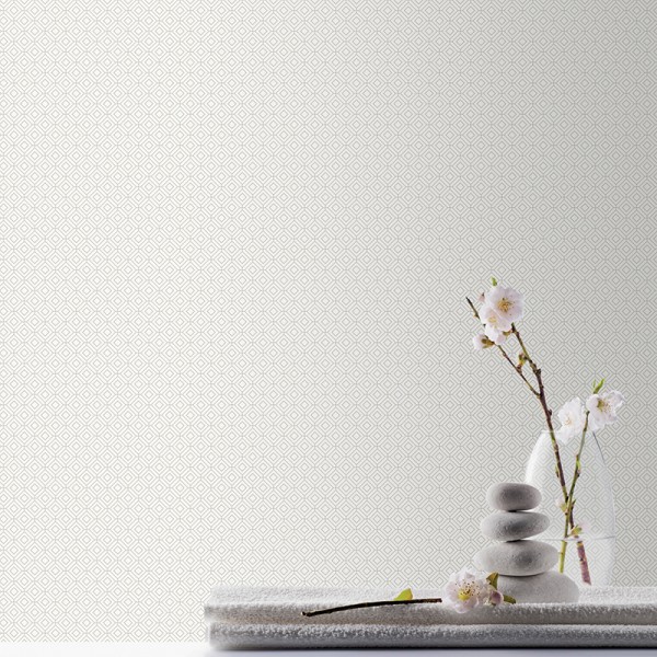 Papel pintado geométrico hexágonos de color rojo y blanco