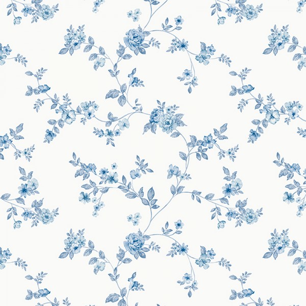 paper pintat amb flors petites de color blau amb un fons blanc