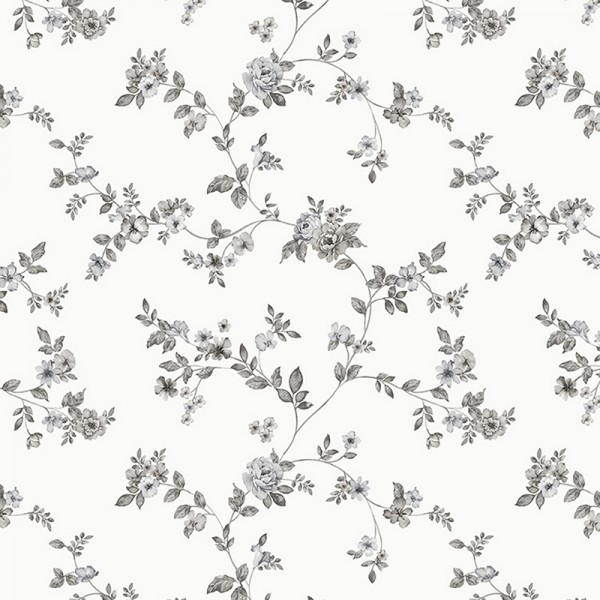 papel de parede com flores pequenas cor preto com fundo branco