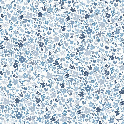 papel pintado con flores pequeñas de color azul con un fondo blanco