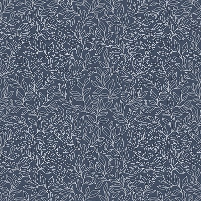 papel pintado con hojas de color azul oscuro y blanco