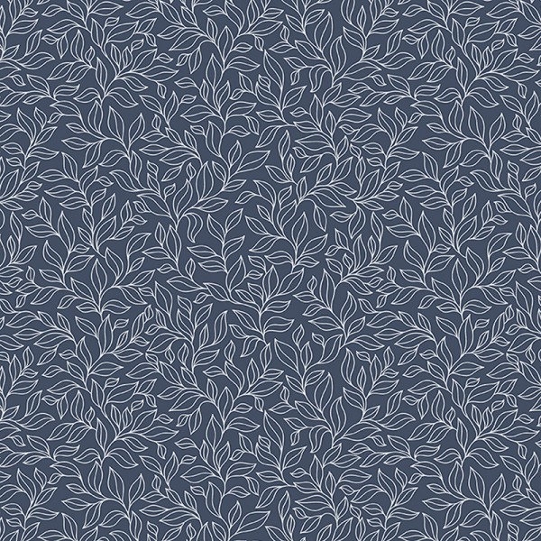 papel pintado con hojas de color azul oscuro y blanco