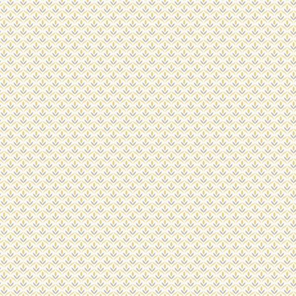 papel de parede com flores de lis cor amarelo e cinza com fundo branco