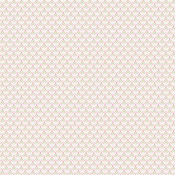 paper pintat amb flor de lis color rosa i verd clar amb fons blanc.