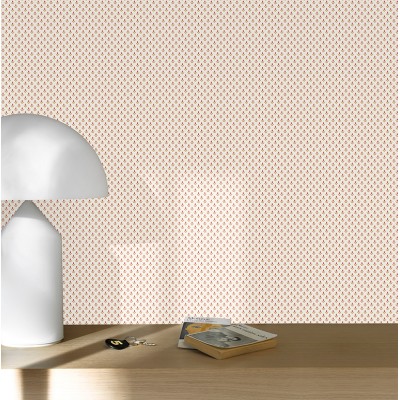 papel pintado con flor de lis de color rojo y mostaza con fondo blanco. 2