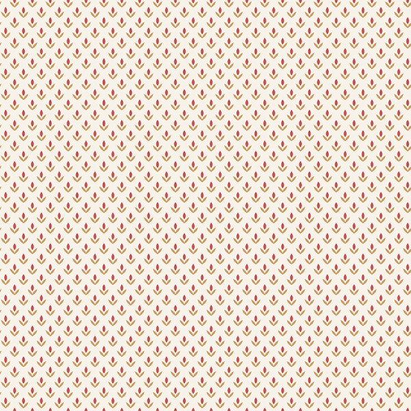 papel de parede com flor de lis cor vermelho e mostarda com fundo branco.
