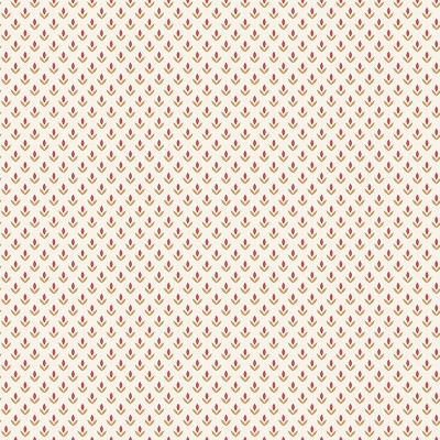 papel de parede com flor de lis cor vermelho e mostarda com fundo branco.