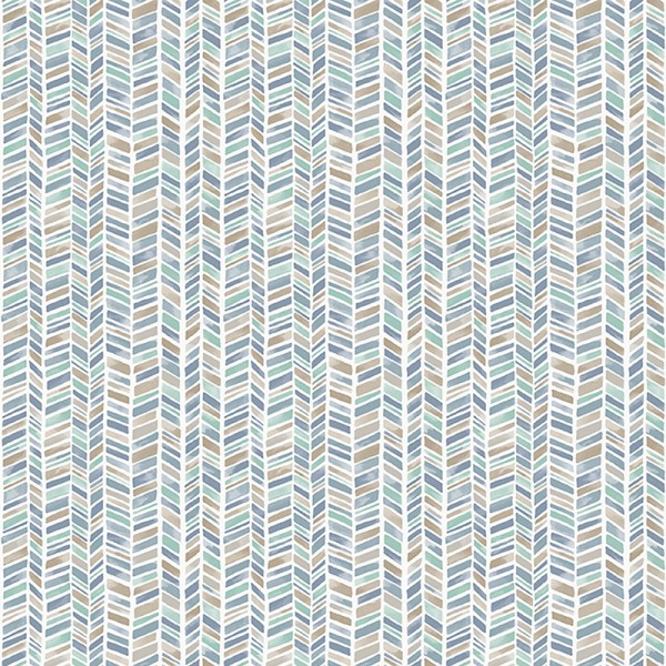 papel pintado estilo étnico con espigas de color azul.