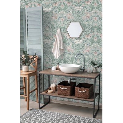 Papel de parede flores inglesas verdes 2