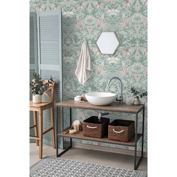 Papel de parede flores inglesas verdes Papel de parede flores inglesas verdes