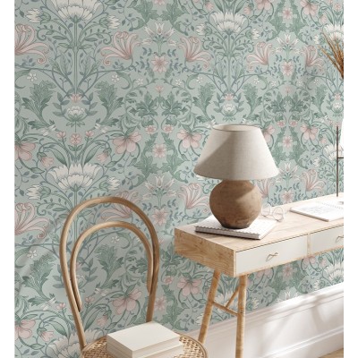 Papel de parede flores inglesas verdes Papel de parede flores inglesas verdes