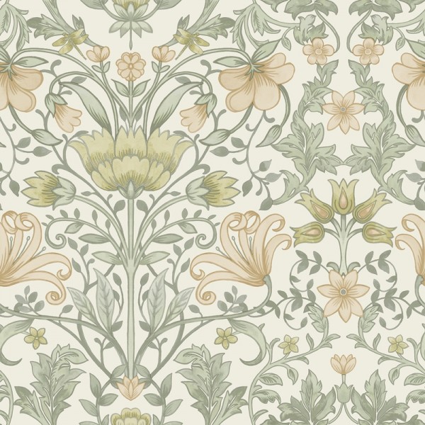 Papel de parede flores inglesas creme ocre