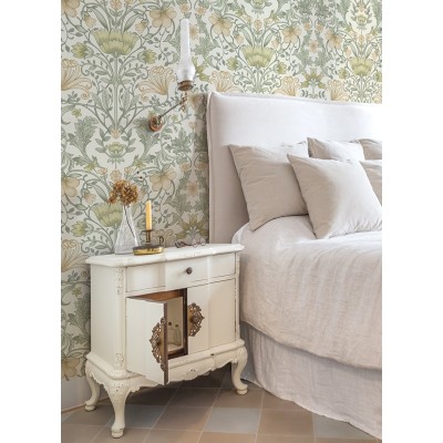 Papel pintado flores inglesas crema ocre 2