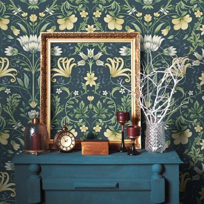 Paper pintat flors angleses blau marí Paper pintat flors angleses blau marí