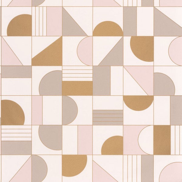 paper pintat puzzle formes geomètriques de color beix rosat i daurat metal·litzat.