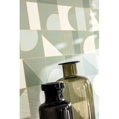 papel de parede puzzle, este contém formas geométricas como círculos e retângulos em verde menta, branco e dourado metálico. papel de parede puzzle, este contém formas geométricas como círculos e retângulos em verde menta, branco e dourado metálico.