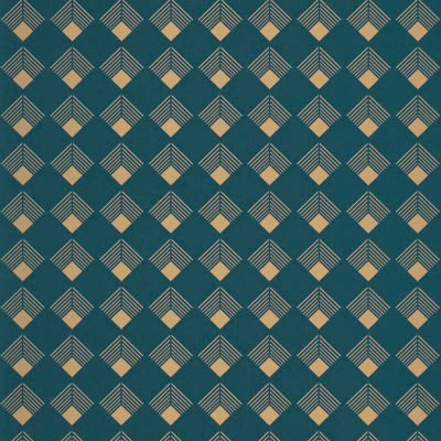 papel pintado art deco con rombos dorados y un fondo color azul marino