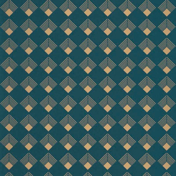 papel de parede art deco losangos de ouro metálico e fundo azul marinho