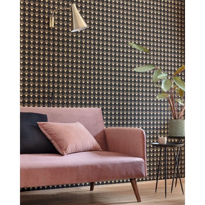 papel de parede art deco losangos de ouro metálico e fundo branco, 2