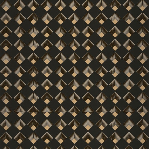 papel pintado art deco con rombos dorados y un fondo color negro