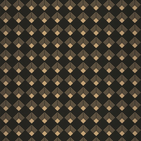 papel pintado art deco con rombos dorados y un fondo color negro