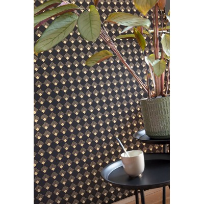 papel de parede art deco losangos de ouro metálico e fundo verde menta 2