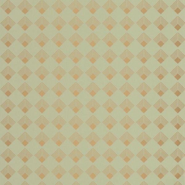 papel de parede art deco losangos de ouro metálico e fundo verde menta