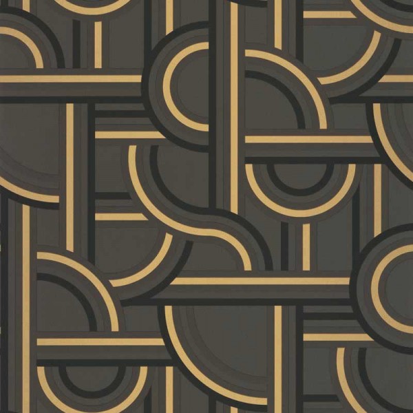 Papel pintado laberinto efectos especiales geométrico de color negro de la colección Labyrinth de Caselio.